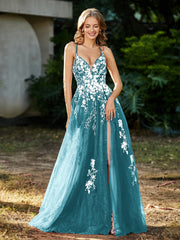 Spitze Applique Hoher Schlitz Tüll Kleid Jade