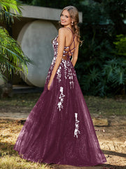 Spitze Applique Hoher Schlitz Tüll Kleid Maulbeere