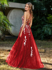 Spitze Applique Hoher Schlitz Tüll Kleid Rot