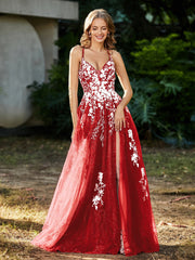 Spitze Applique Hoher Schlitz Tüll Kleid Rot
