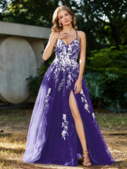 Spitze Applique Hoher Schlitz Tüll Kleid Regentschaft Übergröße