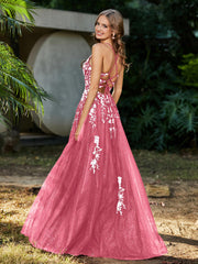 Spitze Applique Hoher Schlitz Tüll Kleid Wassermelone