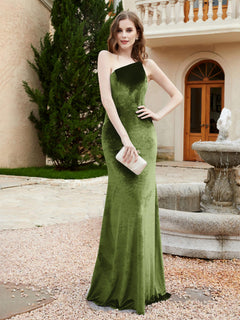 Ein Schulter Etui Samt Kleid Olivgrün