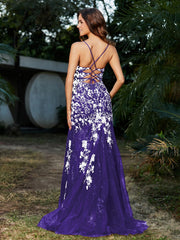 Spitze Applique Hoher Schlitz Eingebaut Tüll Kleid Regentschaft