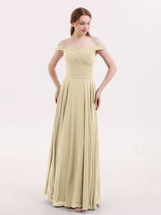 Off-The-Schulter Voller Länge Chiffon Kleid Champagner