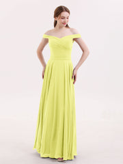 Off-The-Schulter Voller Länge Chiffon Kleid Narzisse