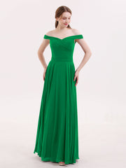 Off-The-Schulter Voller Länge Chiffon Kleid Smaragd