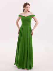 Off-The-Schulter Voller Länge Chiffon Kleid Moos