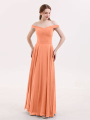 Off-The-Schulter Voller Länge Chiffon Kleid Papaya