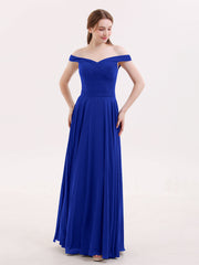 Off-The-Schulter Voller Länge Chiffon Kleid Königsblau