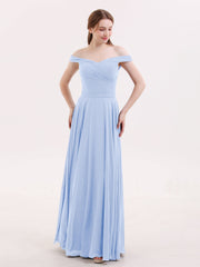 Off-The-Schulter Voller Länge Chiffon Kleid Himmelblau