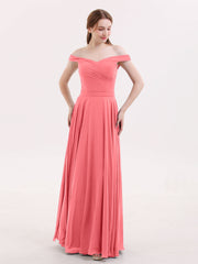 Off-The-Schulter Voller Länge Chiffon Kleid Wassermelone