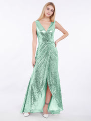 Kurz Vorderseite Lang Rücken Paillette Kleid Minzgrün