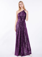 Eine Schulter Lang Paillette Kleid Traube