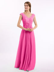 Spitze und Chiffon Kleid mit Flügelärmeln und V-Ausschnitt Azalee