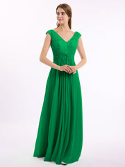 Spitze und Chiffon Kleid mit Flügelärmeln und V-Ausschnitt Smaragd