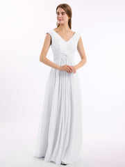Spitze und Chiffon Kleid mit Flügelärmeln und V-Ausschnitt Weiß