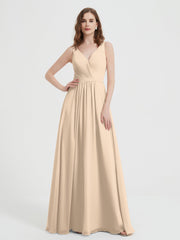 Offener Rücken Chiffon-Kleid mit V-Ausschnitt Champagner
