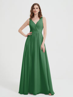 Offener Rücken Chiffon-Kleid mit V-Ausschnitt Smaragd