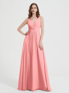 Offener Rücken Chiffon-Kleid mit V-Ausschnitt Flamingo