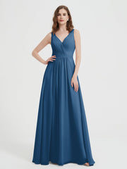 Offener Rücken Chiffon-Kleid mit V-Ausschnitt Tinte blau
