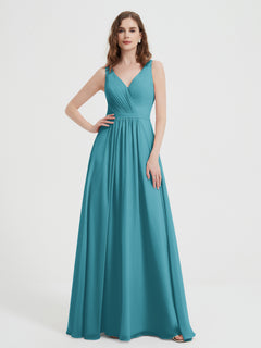 Offener Rücken Chiffon-Kleid mit V-Ausschnitt Jade Übergröße