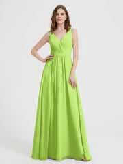 Offener Rücken Chiffon-Kleid mit V-Ausschnitt Limettengrün