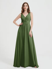 Offener Rücken Chiffon-Kleid mit V-Ausschnitt Moos
