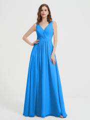 Offener Rücken Chiffon-Kleid mit V-Ausschnitt Meerblau