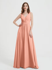 Offener Rücken Chiffon-Kleid mit V-Ausschnitt Papaya