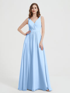 Offener Rücken Chiffon-Kleid mit V-Ausschnitt Himmelblau