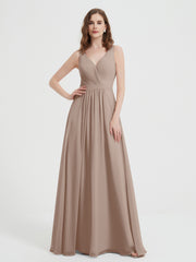 Offener Rücken Chiffon-Kleid mit V-Ausschnitt Taupe