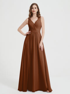 Offener Rücken Chiffon-Kleid mit V-Ausschnitt Terrakotta