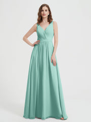 Offener Rücken Chiffon-Kleid mit V-Ausschnitt Türkis