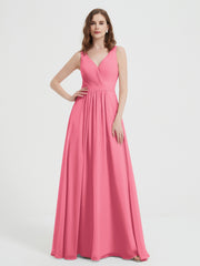 Offener Rücken Chiffon-Kleid mit V-Ausschnitt Wassermelone