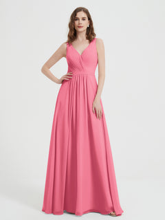 Offener Rücken Chiffon-Kleid mit V-Ausschnitt Wassermelone Übergröße