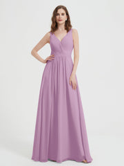Offener Rücken Chiffon-Kleid mit V-Ausschnitt Blauregen