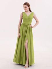 Spitze und Chiffon Sexy Kleid mit Schlitz Klee