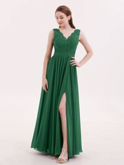 Spitze und Chiffon Sexy Kleid mit Schlitz Dunkelgrün