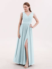 Spitze und Chiffon Sexy Kleid mit Schlitz Nebel