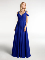 Schulterfreies Langes Kleid mit Schlitz und Hoher Taille Königsblau