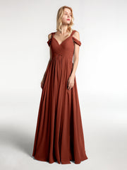 Schulterfreies Langes Kleid mit Schlitz und Hoher Taille Rost