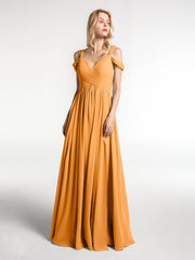 Schulterfreies Langes Kleid mit Schlitz und Hoher Taille Mandarine