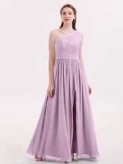 Eine Schulter Chiffon und Spitze Kleid mit Schlitz Blauregen