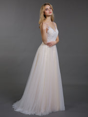 Spitzen Mieder Tüll Rock Sweep Zug Brautkleid Champagner