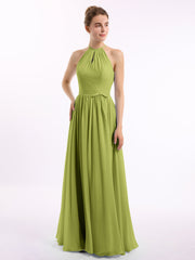 Lange Halfter Chiffon-Kleider mit offenem Rücken Klee