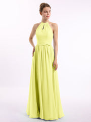Lange Halfter Chiffon-Kleider mit offenem Rücken Narzisse