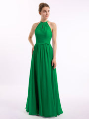 Lange Halfter Chiffon-Kleider mit offenem Rücken Smaragd