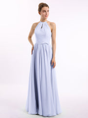 Lange Halfter Chiffon-Kleider mit offenem Rücken Lavendel