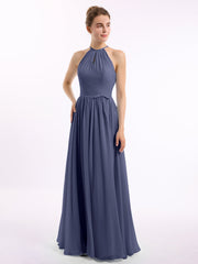 Lange Halfter Chiffon-Kleider mit offenem Rücken Sturm